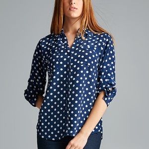 Splendid Navy & Cream Polka Dot Button Down Blouse Sz M
